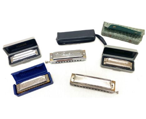 Selection of Harmonica's to include Honner Super Chromonica 48 Chromatic Harmonica C, Chromatic 1040 Swan, Honner Blues Harp 