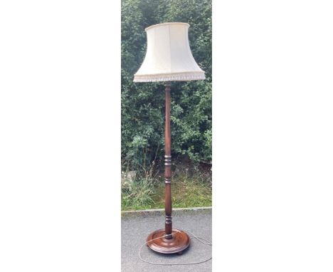 Tall oak standard lamp with shade, untested 