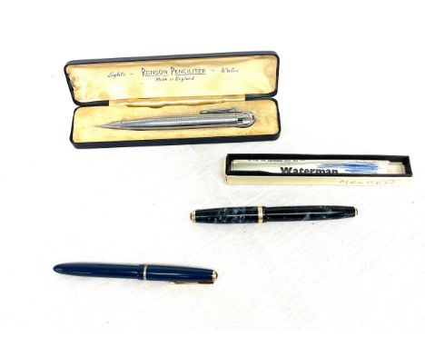 Selection 3 vintage pens to include a Parker 35, 14k nib, Parker 585, 14k nib, Vintage Ronson lighter pencil in original case