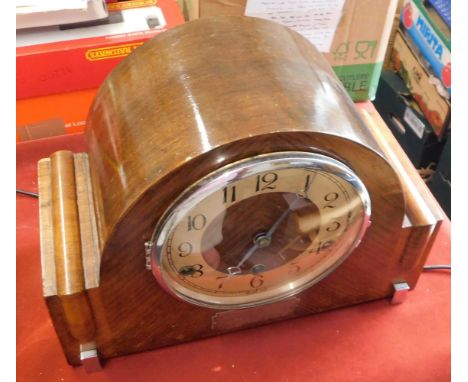 British 1941 dated S. Davall &amp; Sons Ltd., Enfield Chime mantel clock with silver placard on the front with the inscriptio