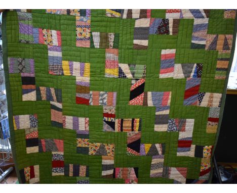 Quilt - The pattern called Streak  of Lighting, stained on back 82" x 63" backing material feed sack- stained on back. Buyer 