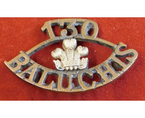 Indian Army 130th Prince of Wales's Own Baluchis Bi-metal Shoulder Title - marked on the reverse with maker's details - J H J