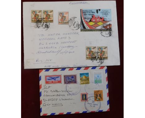 Iraq 1997-98 2x Philatelic covers posted to Germany, one airmail Baghdad to Wiesbaden, one registered AL-Mansar to Ulzburg. N