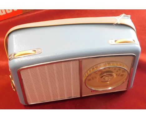 Dansette Chorister Bandspread 1960s Transistor Radio, with light blue case and a chromed plastic finish. In good condition bu