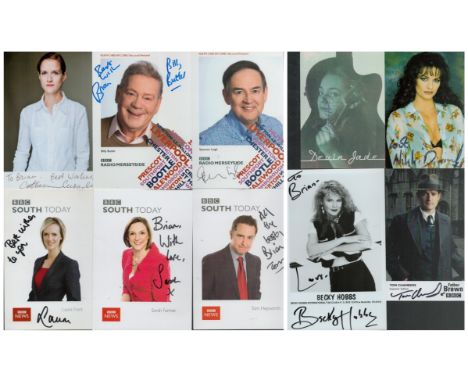 TV/Singer. Signed Assorted promo colour photo cards signatures include Spencer Leigh. Billy Butler. Tom Hepworth. Sarah Farme