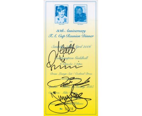 Multi-signed reunion dinner ticket. Signed by Matt le Tissier, Jimmy Case and Francis Benali. Good condition. All autographs 