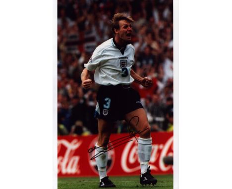 Stuart Pearce signed 15x10 inch colour photo pictured celebrating playing for England during Euro 96. Good condition. All aut