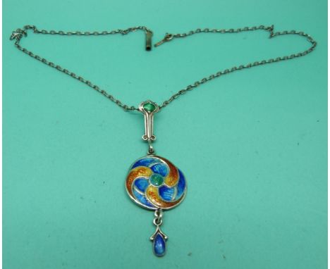 Constantine and Floyd Art Nouveau hallmarked silver necklace set with enamel 