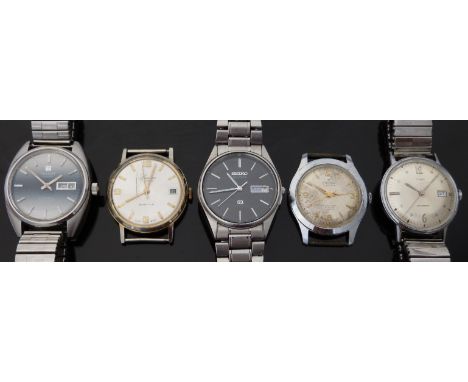 Five gentleman's wristwatches comprising a Pierce Vitaflex, Lucerne Extra Plat, Timex, Seiko SQ and a Tissot Seastar automati