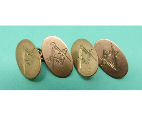 A pair of 9ct gold cufflinks with Masonic symbols, 6.2g. 