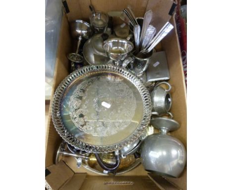 A collection of silver plate and pewter items including an Arts & Crafts style tea service