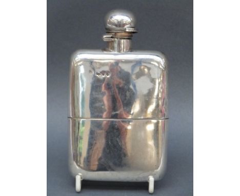 A Victorian hallmarked silver hip flask with pull off cup and bayonet cap, London 1891 maker Wright & Davies, weight 195g, he