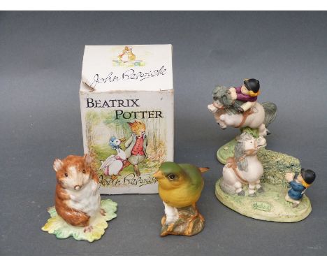 Two Chiltern Collection Thelwell figures together with a Beswick greenfinch 2015 and a Beswick Beatrix Potter figure "Timmy W