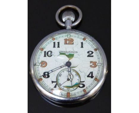 Jaeger-LeCoultre military pocket watch with subsidiary seconds dial, two tone Arabic numerals and G.S.T.P M43615 below minist