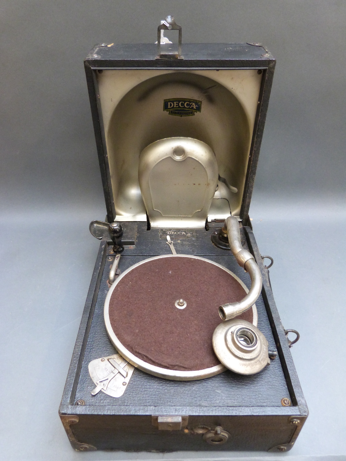 A Decca Wind-up Portable Gramophone With Horn In The Lid