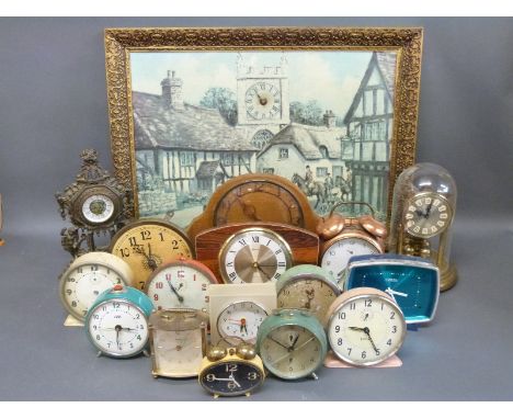 A quantity of vintage alarm clocks to include 'Westclox', 'Jock' and 'Smiths Alarm', together with an Anniversary Clock batte