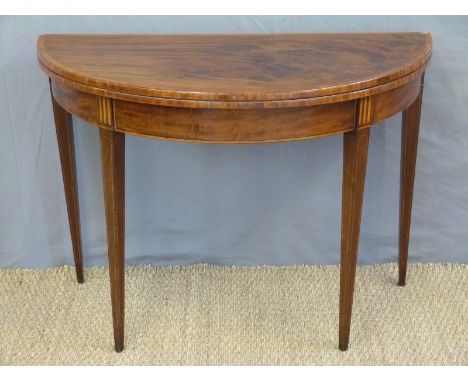 A Georgian mahogany demi-lune fold over card table, W98 x D48 x H72cm