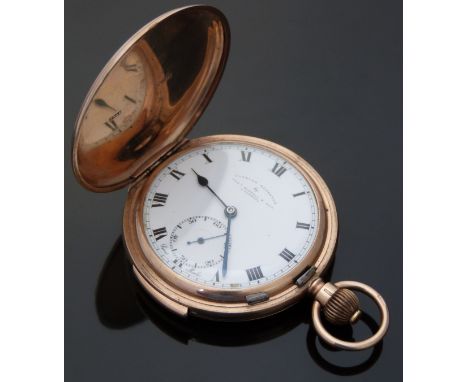 Thomas Russell & Son of Liverpool 9ct gold quarter repeater full hunter keyless wind pocket watch with Roman numerals, subsid