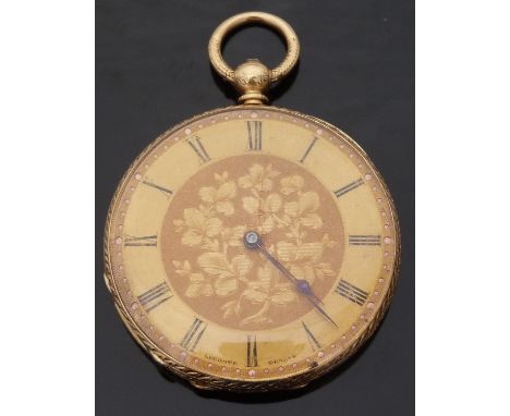 J J Vaughan of 39&40 The Strand, London retailed 18ct gold pocket watch with Roman numerals, engine turned and engraved self 