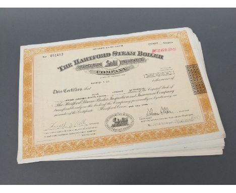 Approximately 100 The Hartford Steam Boiler Company Connecticut USA 1970s and early 1980's five dollar share certificates, so