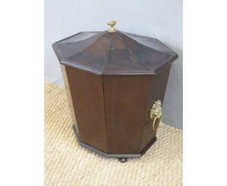 A Georgian mahogany octagonal wine cooler with shaped lift off lid and lions mask handles, W42 x D36 x H49cm