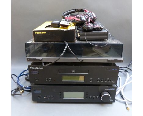 A quantity of audio items to include Cambridge Audio pre-amplifier, Nad model 533 turntable, Azur 840A integrated amplifier a