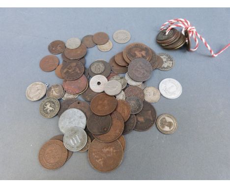 A small amateur collection of overseas and UK coins, includes Victoria 1877 Jersey penny, George III farthing, 1894 Canada ce