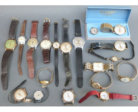 Nineteen various ladies and gentleman's wristwatches including a 9ct Art Deco example, Smiths, Rotary etc, some in original b