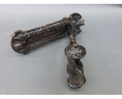 An A. Kenrick & Son No 242 cast iron door knocker and letter slot with bat to top