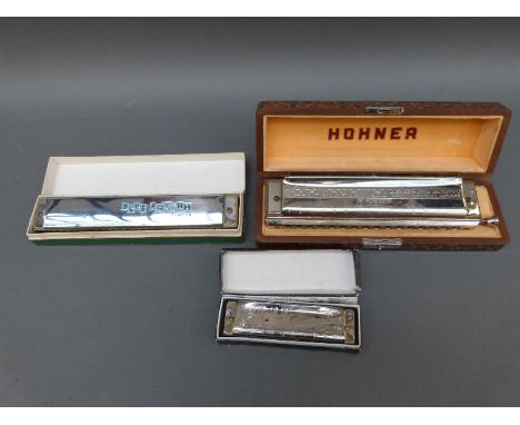 Hohner 16 hole chromatic harmonica in key of C, together with two others 