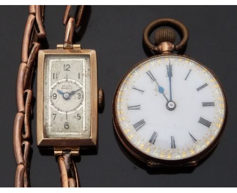 Walker Unbreakable 9ct gold ladies wristwatch with Arabic numerals and blued hands, on 9ct gold expanding bracelet, case size