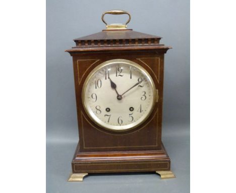 Lenzkirch mahogany cased bracket clock with fretwork sides and ting-tang strike, the Arabic silvered dial with spade hands ra