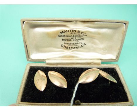 A pair of 9ct gold cufflinks in Martin & Co Cheltenham box, 6.8g. 