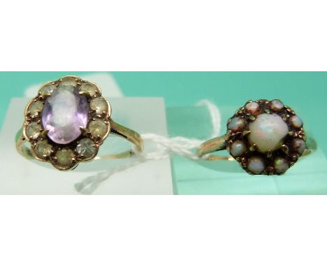 A 9ct gold ring set with opals in a cluster and another 9ct gold ring. 