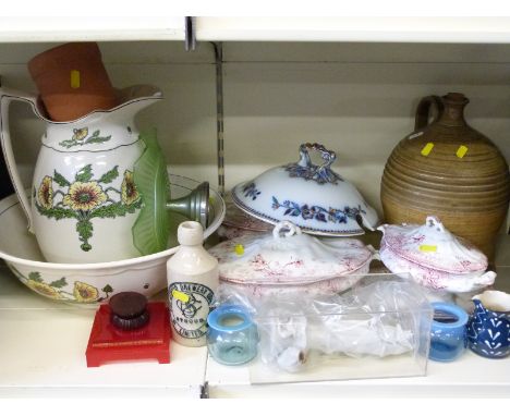 A quantity of ceramics including Bristol large jug and basin, flagon, tureens etc