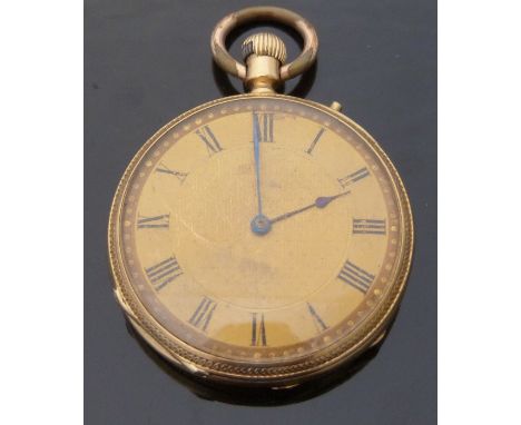 Swiss 18ct gold keyless winding pocket watch retailed by Sir John Bennett of London with Roman numerals, engine turned self c