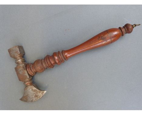 A 'Sugar' axe or toffee hammer with steel axe head and hammer with turned handle, length 29cm 