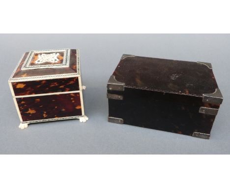 A Vizagapatam ivory inlaid trinket or jewellery box and a 19th or early 20th century tortoiseshell box with white metal mount