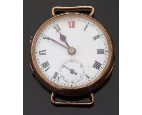 Swiss 9ct gold ladies wristwatch with inset subsidiary seconds dial, Roman numerals and white enamel face, case diameter 22mm
