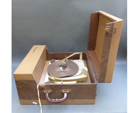 Regentone Handygram c1950s portable record player in two tone brown finish 