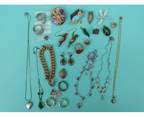 A collection of jewellery to include amber and silver earrings, garnet clasp, pearl brooch, 9ct gold ring, paste etc