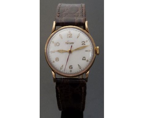 Rotary 9ct gold gentleman's wristwatch with Arabic numerals, luminous hands and cream face, on brown crocodile effect strap, 