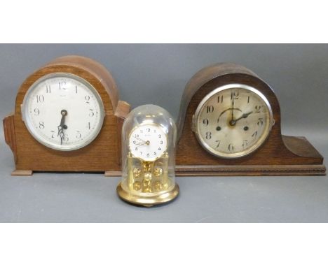 A two train Napoleon hat cased English mantel clock with Arabic dial, together with a single train Davall example and a Benti