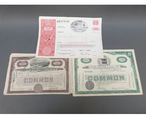 Approximately 50 various USA share certificates various dates 1929 to 1970 including Consolidated Gas Company New York, Jantz