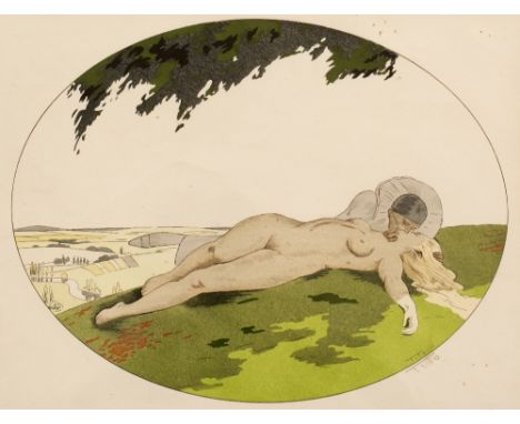 ETTORE TITO (1859-1941) Pierrot and his lover, signed in pencil in the margin, lithograph, 21cm x 27cm together with two furt