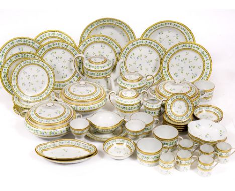 A FRENCH LIMOGES CERALENE RAYNAUD MORNING GLORY SPRAY PORCELAIN DINNER SERVICE to include tureens, platters, bowls, soup bowl