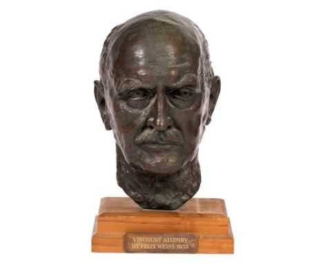 FELIX WEISS (b.1908 - ?) Portrait bust of Viscount Allenby, signed and dated 1933 and mounted on a stepped pine plinth, of La