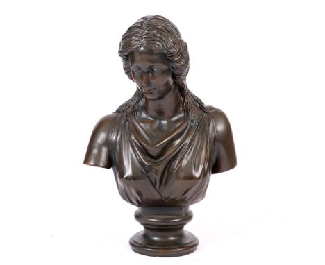 A CONTEMPORARY BRONZED CERAMIC FEMALE BUST after the antique 69cm high