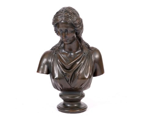 A CONTEMPORARY BRONZED CERAMIC FEMALE BUST after the antique 69cm high