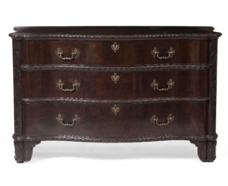 A LATE 19TH / EARLY 20TH CENTURY MAHOGANY SERPENTINE COMMODE by Druce & Co of Baker Street and Portman Square London, in the 